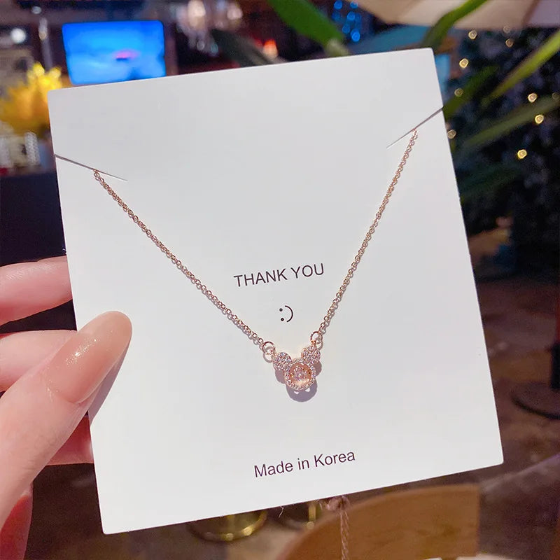 Cute Anime Necklaces For Women Crystal Bear Cartoon Pendant Necklace 2023 Luxury Clavicle Chain Fashion Korean Jewelry Wholesale