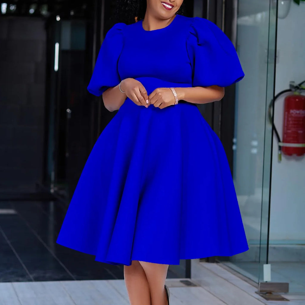 Elegant Dresses for Woman 2024 O Neck Short Sleeve High Waisted Pleated Mid Calf Luxury Female Birthday Party Dinner Vestidos