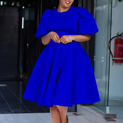 Elegant Dresses for Woman 2024 O Neck Short Sleeve High Waisted Pleated Mid Calf Luxury Female Birthday Party Dinner Vestidos