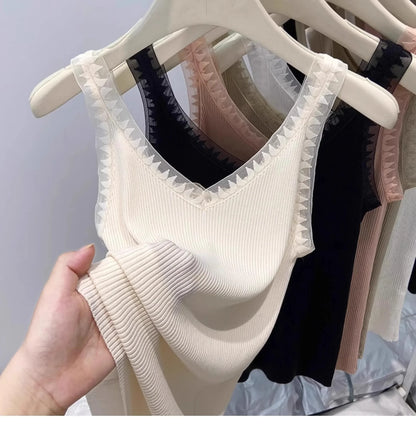 2025 Women Summer Fashion Thin Knitted Undershirt Sleeveless Corset Top Half High Neck Comfortable Breathable Lace Tank Top New