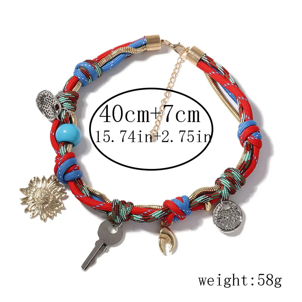 Coloured Cord Necklaces For Women Statement Accessory With Charms Bohemian Vintage Key Crab Clap Flower Choker Rope Necklace