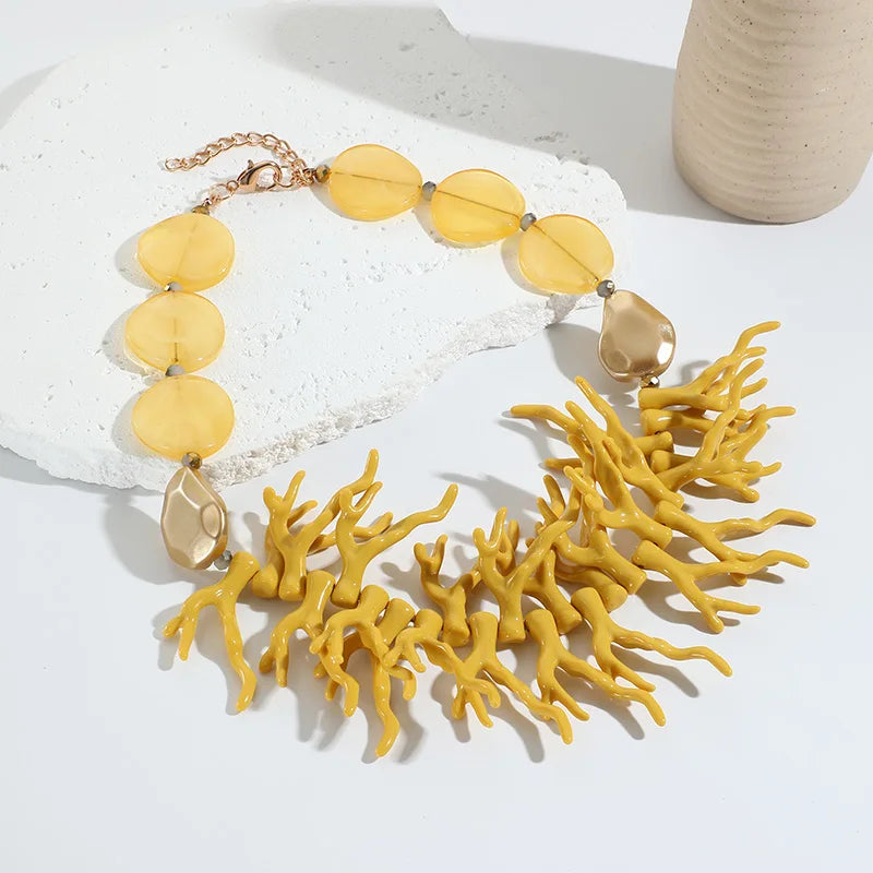 Trendy Vintage Beaded Chain Bohemian Necklaces for Women Big Beads Coralline Pendant Necklace Colorful Bib Jewelry Boho Gifts