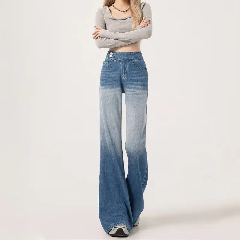 Slimming High-waisted Jeans for Women Spring Summer Pear-shaped Loose-fit Wide leg Jean Pants Bell Bottoms Female Denim Trousers