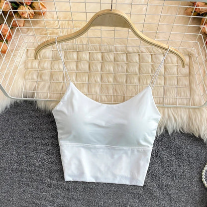 Sexy Women Crop Tops Ice Silk Summer Bra Sports Spaghetti Strap Vest Top Women Built In Bra Off Shoulder Sleeveless Camisole