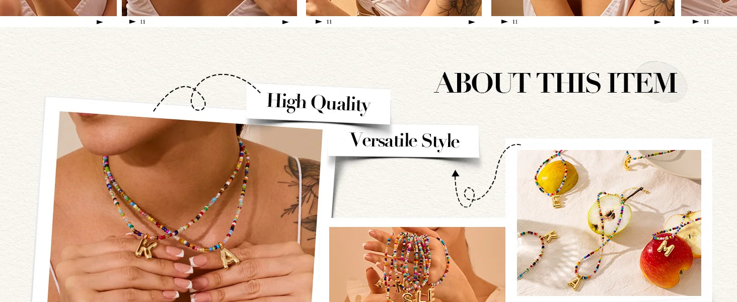 Colorful Initial Necklaces for Women Bubble Handmade Beaded Dainty Cute Beach Boho Necklace Trendy Jewelry Choker Necklace