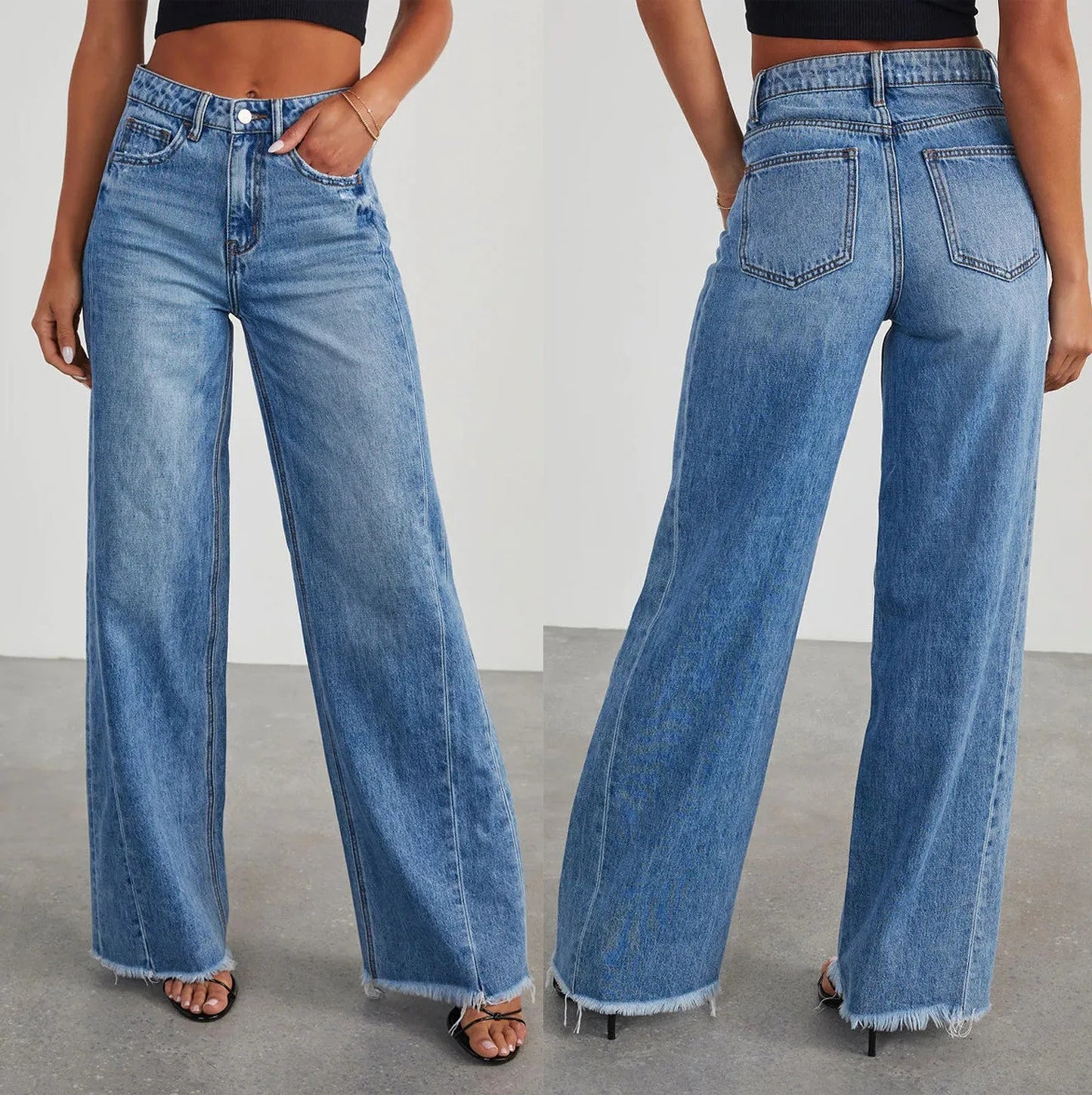 Women Mid Waist Jeans Harajuku Streetwear Retro Fashion Autumn Loose Wide Leg Straight Loose Denim Trousers Y2k Baggy Pants