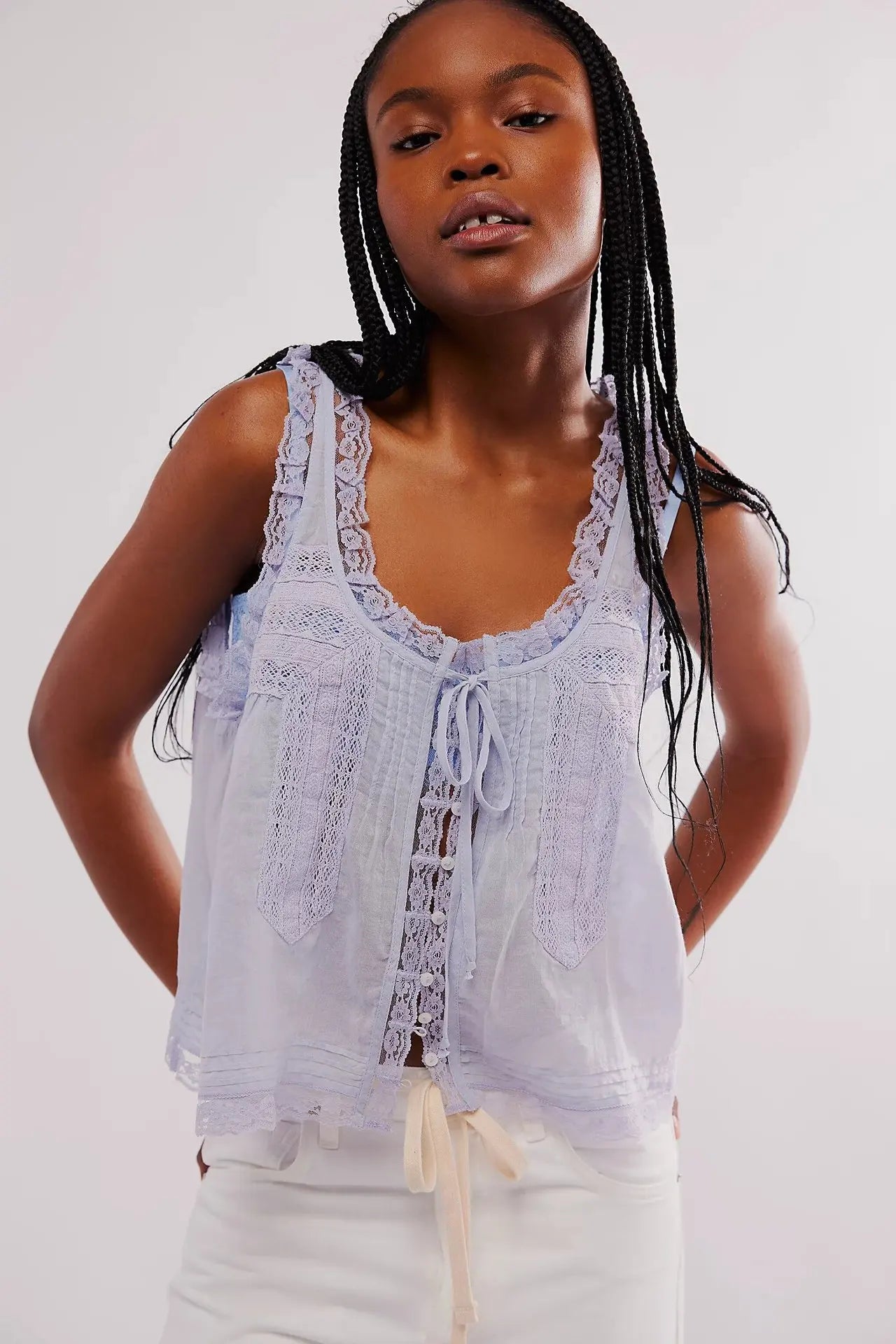 Women Sexy Crop Tops Sleeveless Boho Free Style Tank Tops Splice Lace Hippie Tops Button Down Summer Caimis Tee Top Female Cloth