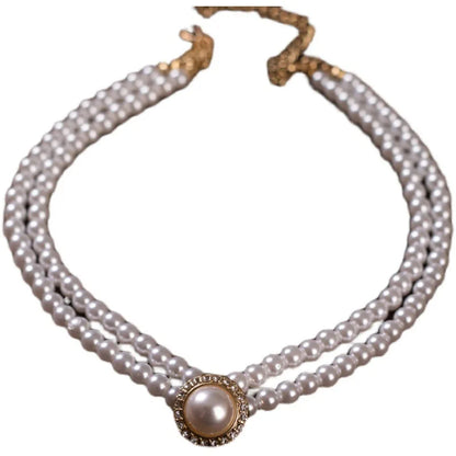 Women Elegant Pearl Double Layers Necklace Earrings Exquisite Vintage Classic Chains For Lady Party Wedding Retro Jewelry Choker