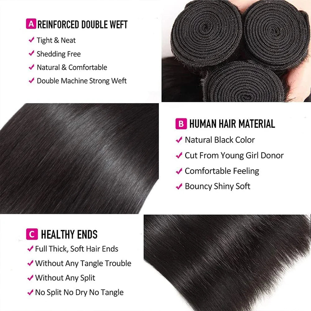 32 36 38 40 inches Long Human Hair Bundles brazilian Straight Hair Bundles 1/3/4 PCS Thick Natural Remy 100% Human Hair wigs