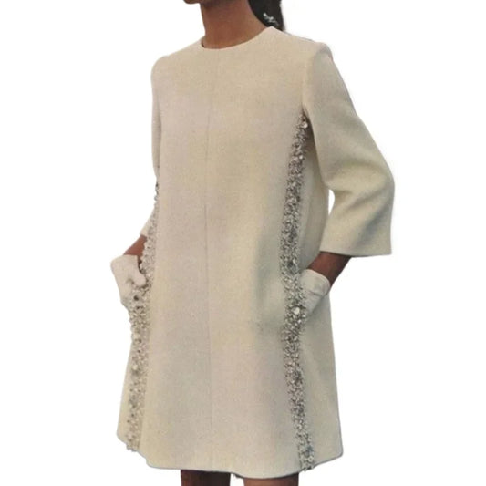 Womens Dresses Evening Dresses Fashion Casual Long Sleeves Loose Sequined Solid Color Elegant Round-neck Mini Dresses