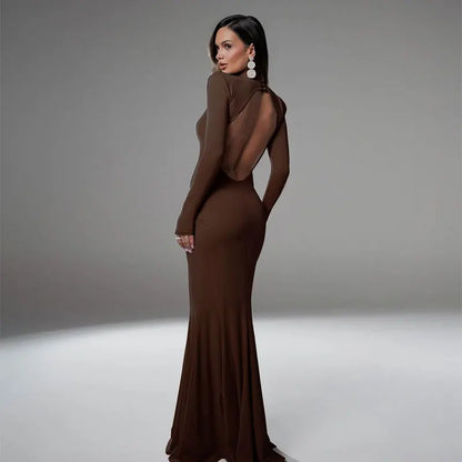 Women's Dresses Autumn Winter New Sexy Solid Backless Elegant Dress Streetwear Fashion Casual Slim Turtleneck Long Sleeves Dress