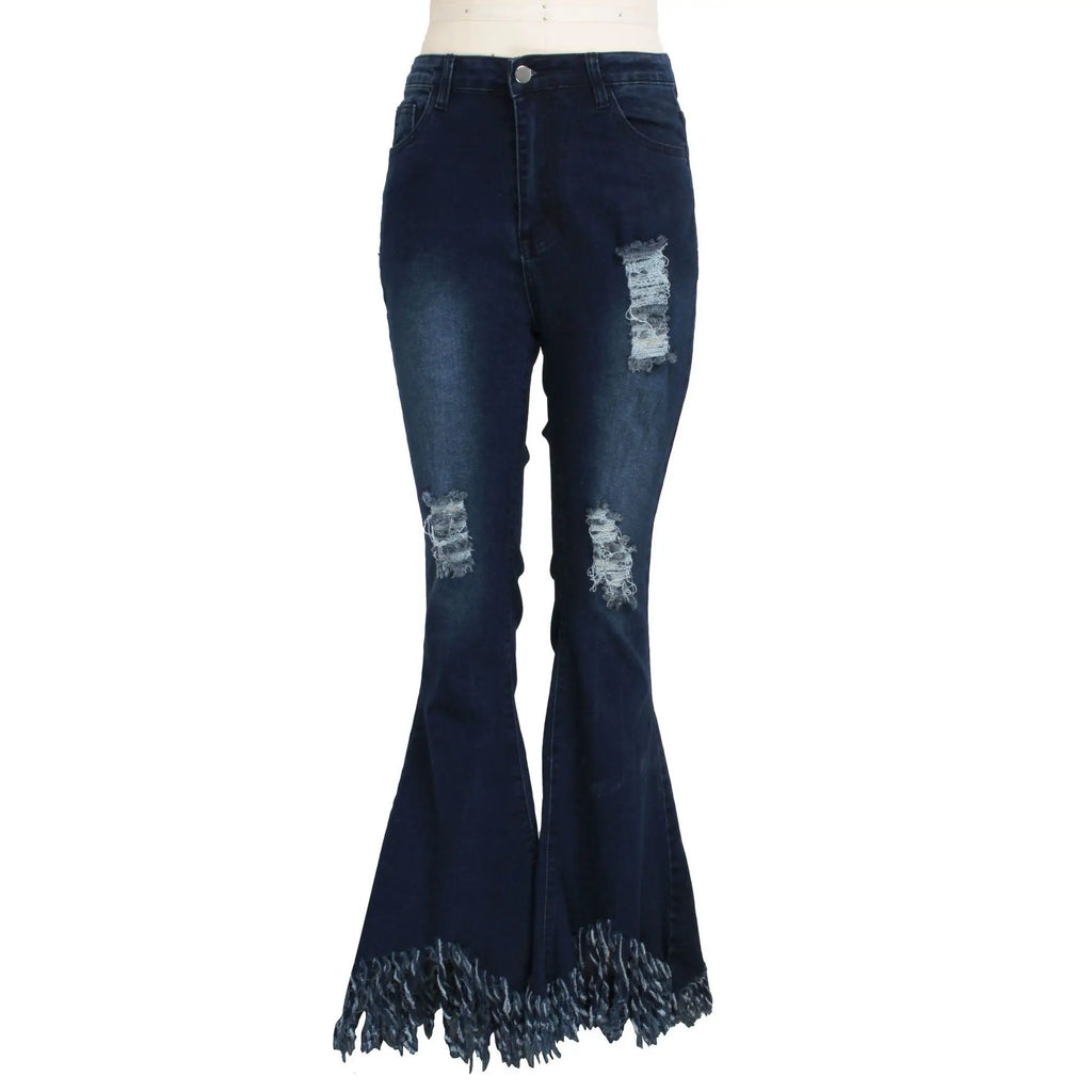 Jeans Women Long Pants Flare Pant Slim Fit Bodycon Y2k Streetwear Casual Elegant Splice Denim Trousers Solid Hole High Waist