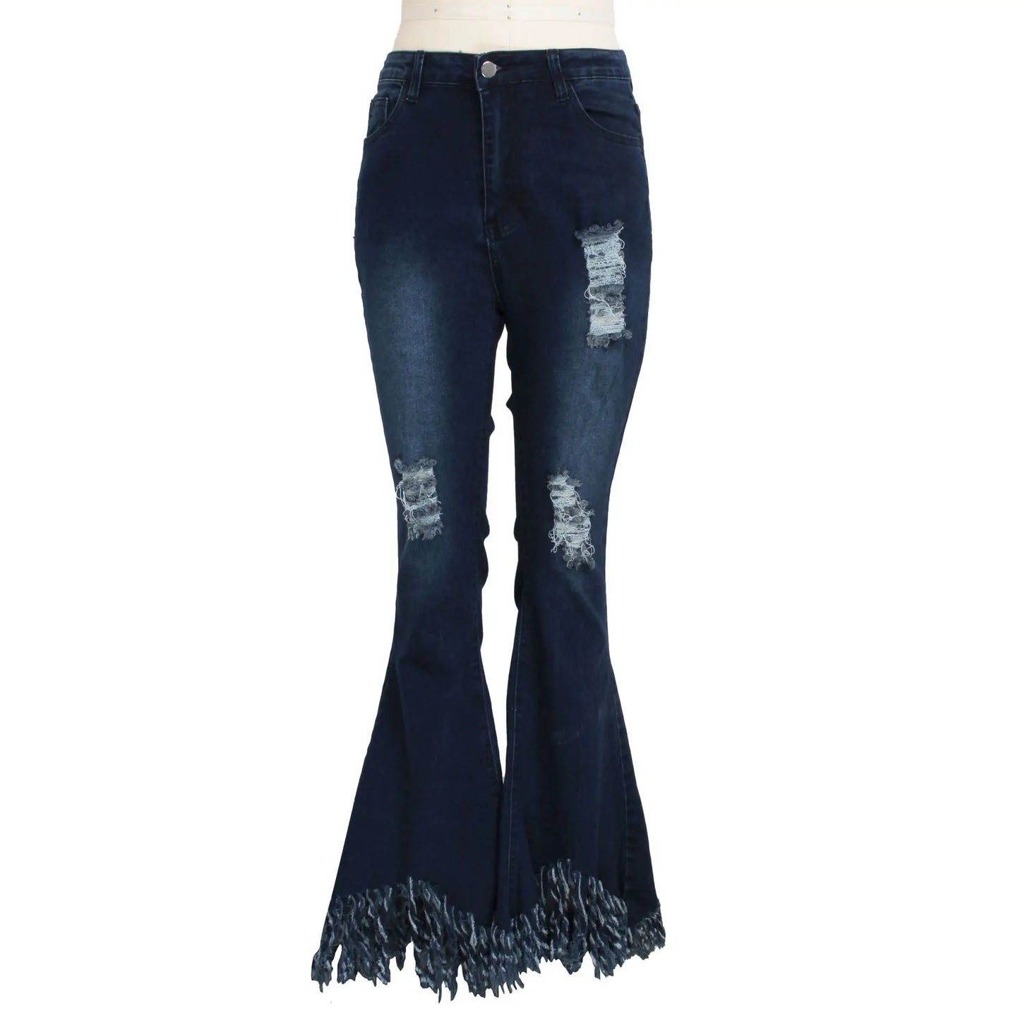 Jeans Women Long Pants Flare Pant Slim Fit Bodycon Y2k Streetwear Casual Elegant Splice Denim Trousers Solid Hole High Waist
