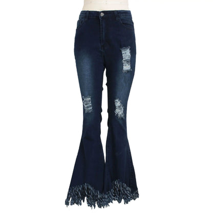 Jeans Women Long Pants Flare Pant Slim Fit Bodycon Y2k Streetwear Casual Elegant Splice Denim Trousers Solid Hole High Waist