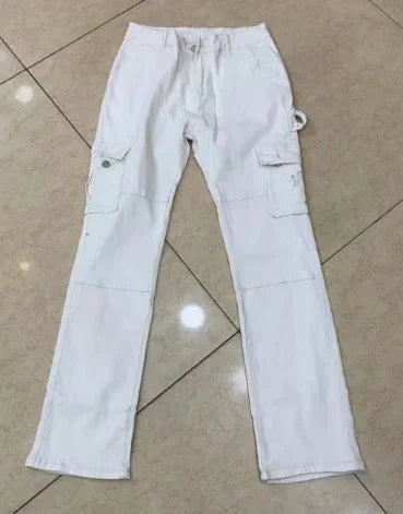 Women High Waist High Elastic Solid Jeans 2023 New Autumn Jeans Women Workwear with Pocket Denim Straight-Leg Pants Cargo Pants