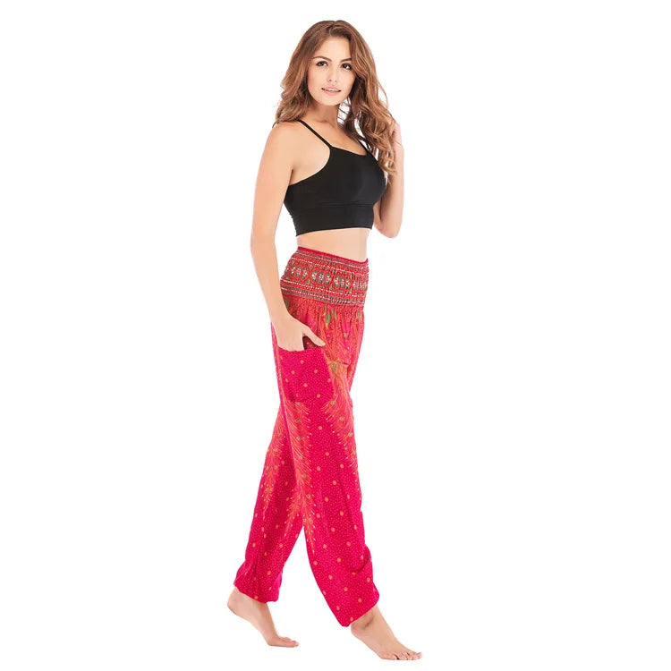 Women's Yoga Pants Printed Ethnic Style Loose Yoga Trousers Bloomers High Waist Fitness Sports Crotch Dance  Sweatpants