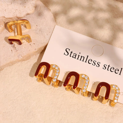 Wine Red Enamel Earrings For Women Copper Gold Plated Trendy Female Ear Studs Girls Charming Jewelry