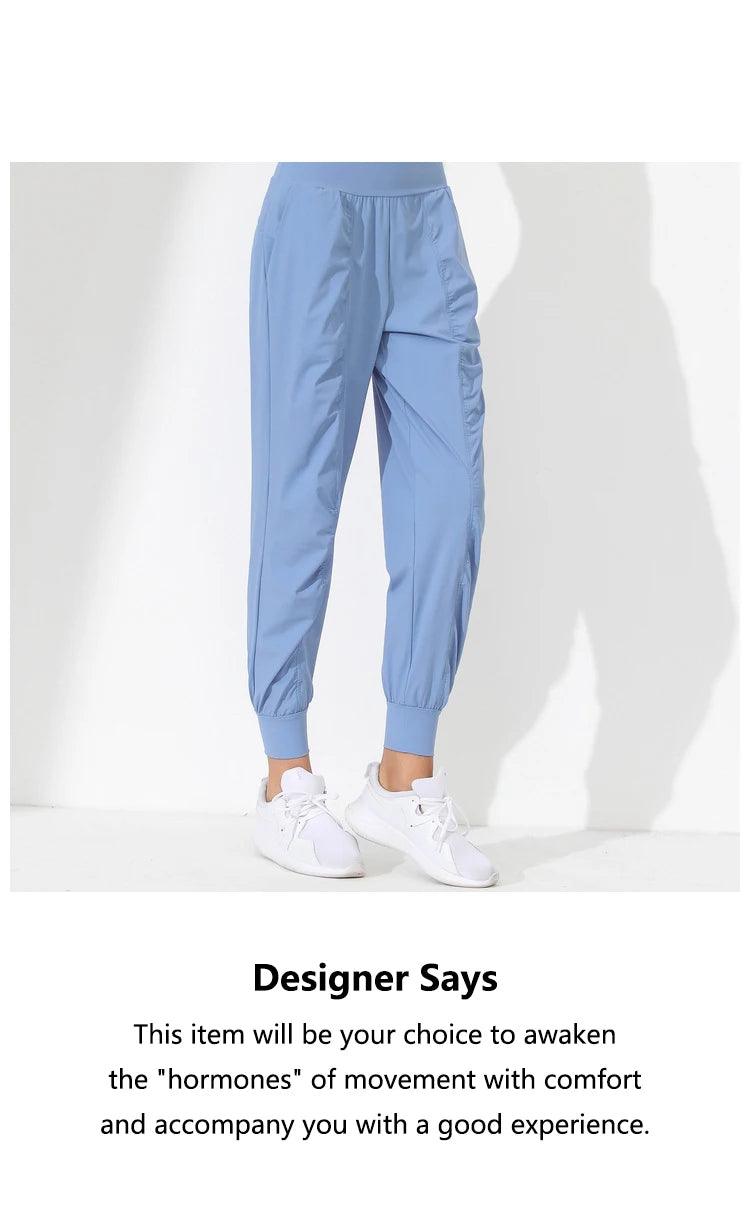 Woman Yoga Pants Hem Bound Running Fitness Loose Slim Quick-Dry Yoga Pants Pleated  Capris Pockets Jogging Pants Sports pants