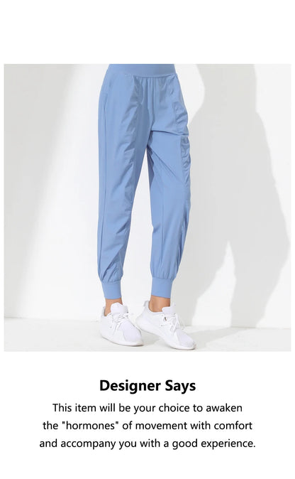 Woman Yoga Pants Hem Bound Running Fitness Loose Slim Quick-Dry Yoga Pants Pleated  Capris Pockets Jogging Pants Sports pants