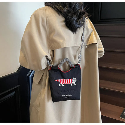 Embroidered canvas bag for women; light single shoulder bag for spring and summer; cross-body handbag.