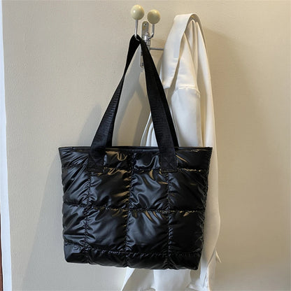 Fashion Tote Handbags for Women Black Large Capacity Soft Rhombus Bags Vinatge Quilted Shoulder Bag Purse for Travel Shopping