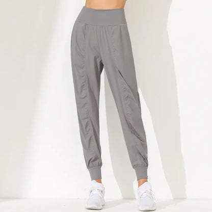Woman Yoga Pants Hem Bound Running Fitness Loose Slim Quick-Dry Yoga Pants Pleated  Capris Pockets Jogging Pants Sports pants