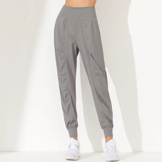 Woman Yoga Pants Hem Bound Running Fitness Loose Slim Quick-Dry Yoga Pants Pleated  Capris Pockets Jogging Pants Sports pants