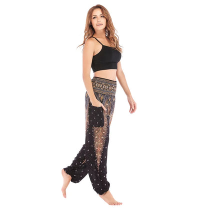 Women's Yoga Pants Printed Ethnic Style Loose Yoga Trousers Bloomers High Waist Fitness Sports Crotch Dance  Sweatpants