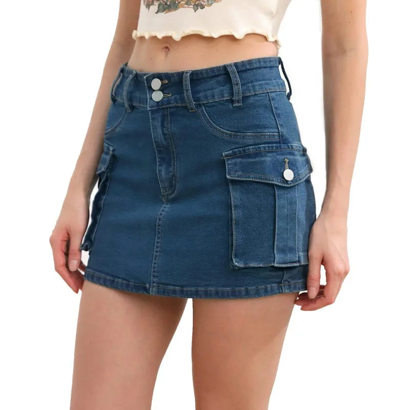 Gothic Multi-pocket Black Skirt Jean Street Fashion Hip Hop Vintage Mini Skirt Casual Sexy Maxi Skirts for Women Clothing