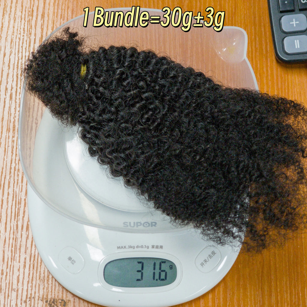 Human Hair No Weft 4C Afro Kinky Curly Virgin Brazilian Human Hair Extensions Weave Bundles Weaving for African Black Women 16"