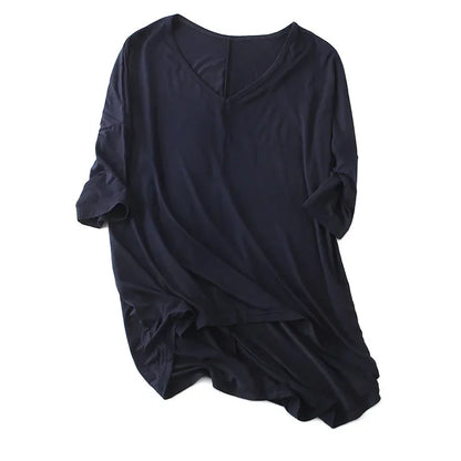 Fashion Tops Tees 2025 Summer T-shirt Women Half-Sleeve Solid Loose Shirt V-neck Oversize Basic Top Shirts for Women Casual
