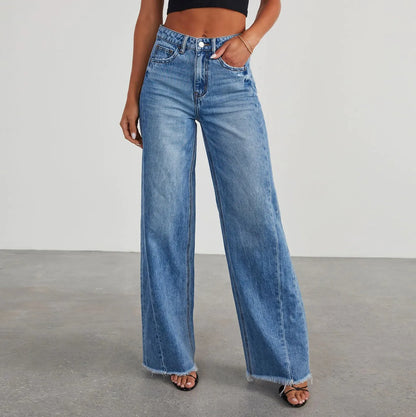 Women Denim Pants Trend Wide Leg Pants High Waist Fashion Loose Trousers Spring Autumn Classic Straight Pants Pantalones  ﻿