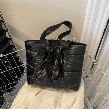 Fashion Tote Handbags for Women Black Large Capacity Soft Rhombus Bags Vinatge Quilted Shoulder Bag Purse for Travel Shopping