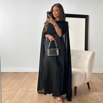 Women Dress Long Dresses Solid Round Neck Full Sleeve Casual Regular Loose Fit Elegant Splice High Waist Vestidos Simple