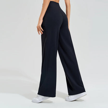 Women's High Waist Yoga Pants Gym Loose Running Yoga Pants Double Side Brushed with Pockets Pants Ties