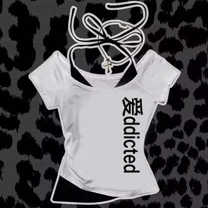Punk Tops Women Clothes Streetwear Aesthetic Sexy Backless Gothic Grunge Femme Camis Vintage Graphic Tee Emo Girl Y2k Crop Top