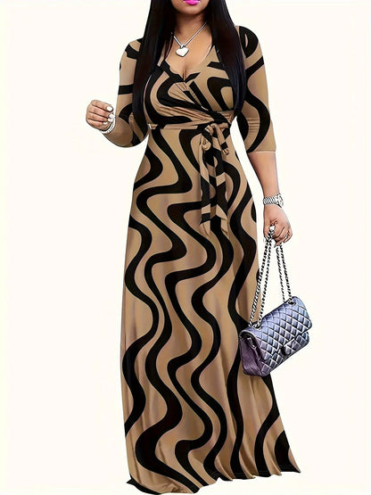 Women's Fashion Print Dress For Women Casual Sexy Deep V Neck Lace-Up Loose Dresses Robe Femme Summer Holiday Womens Clothing