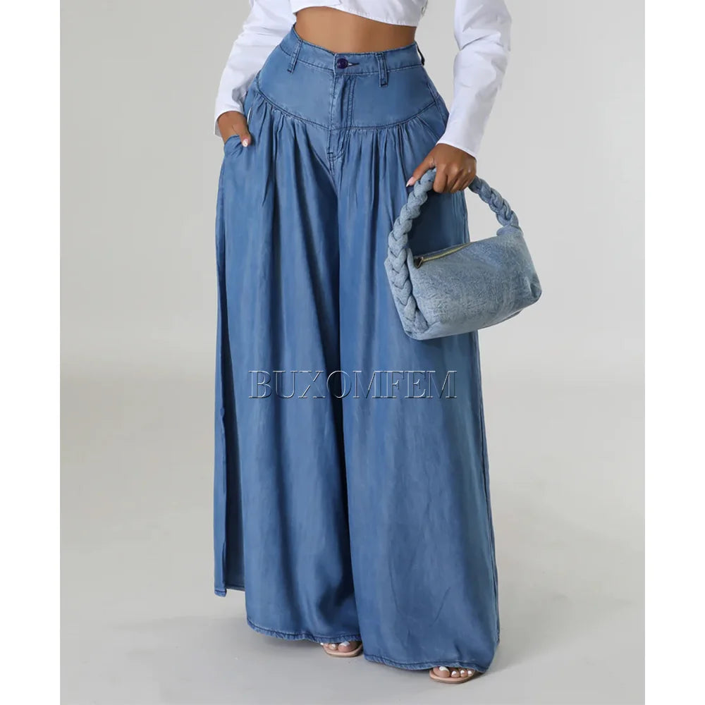 2024 Stylish Fashion New High Waist Jeans Unique Individualretro Chains Straight Leg Wrap Hips Casual Daily Trousers for Women