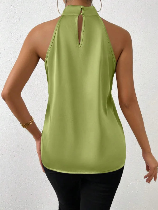 2025 Women's Tanks Top Camis Hanging Neck Strap Design Satin Gloss Loose Sleeveless Blouses Blusas Mujer Moda Black Sexy Shirt