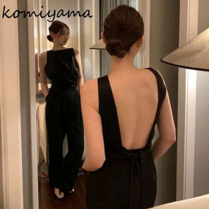 Feminino Sexy Backless Ropa Mujer 2025 Women Top New Sleeveless Clothes Round Neck Tanks & Camis Summer Elegant Tops