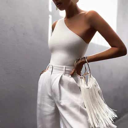 Women Sports Tank Tops Sexy Crop Tops Vest Casual Female One Shoulder Summer Outfits Tops Fitness Elastic