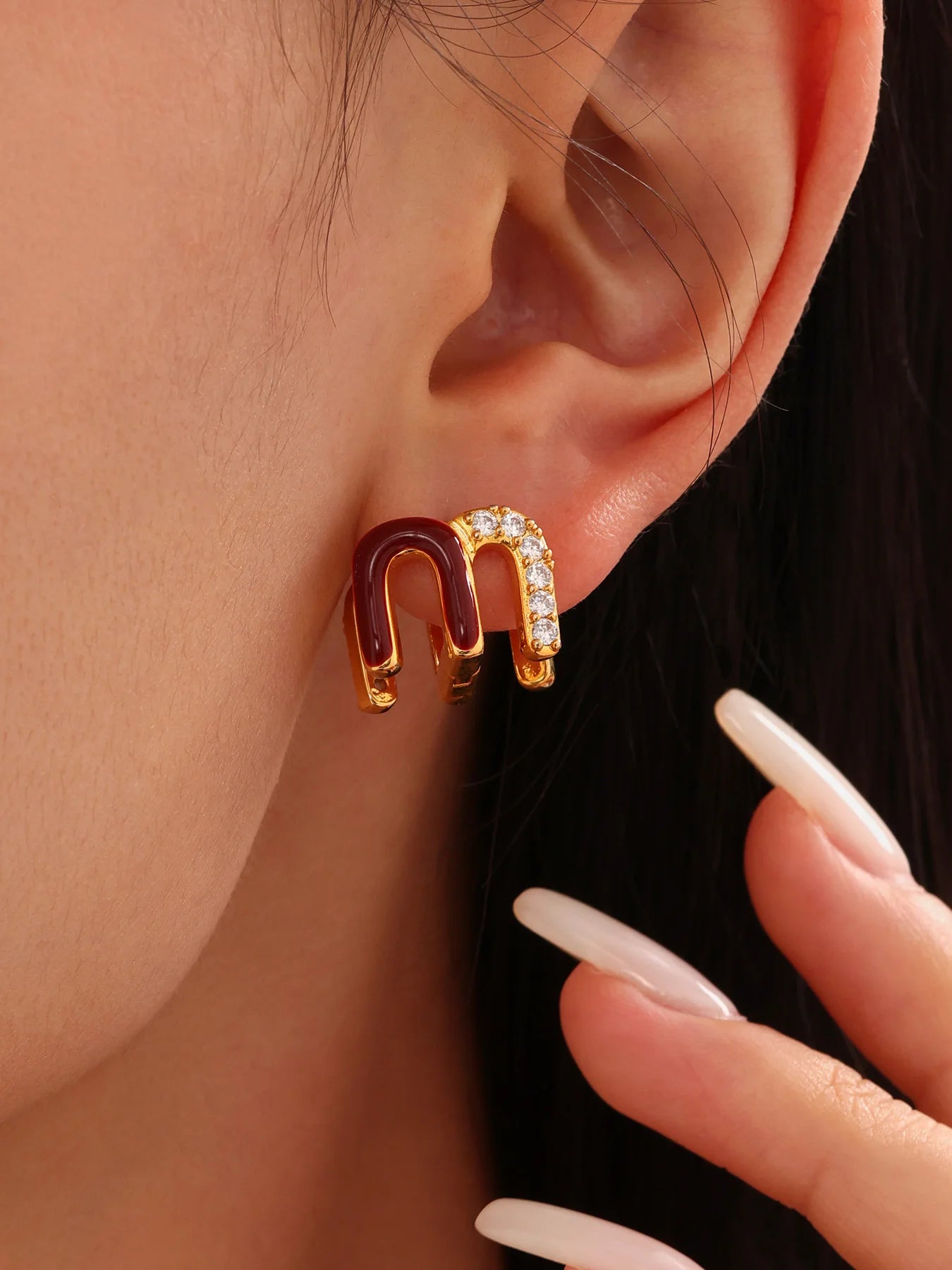 Wine Red Enamel Earrings For Women Copper Gold Plated Trendy Female Ear Studs Girls Charming Jewelry
