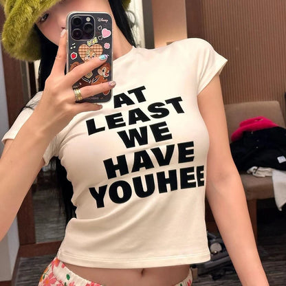Women T-Shirt Y2k Tops Crop Top Letter 2000s Harajuku Summer Korean Fashion Streetwear Gothic Short Sleeve Aesthetic Clothing