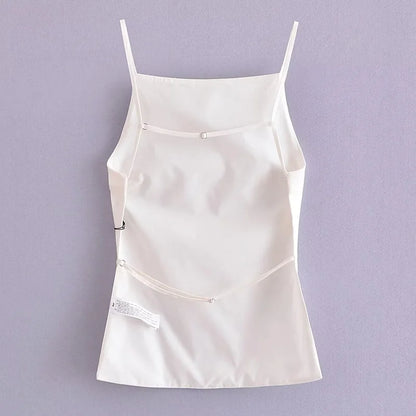 TRAF Women Top 2024 Lace Up Backless Camisole Top Women Cheap clothes Sexy Fashion Tanks & Camis Crop top Women White Black top