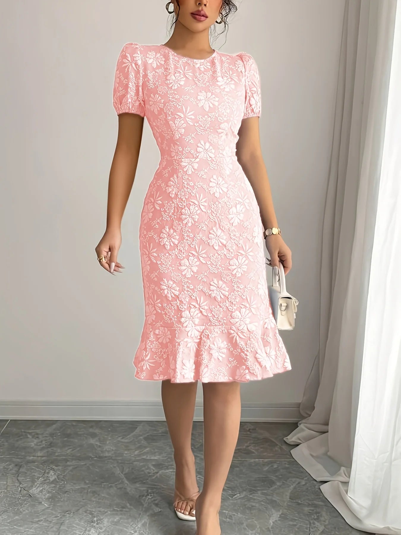 Dresses for Women Women's Dress Floral Print Puff Sleeve Dress