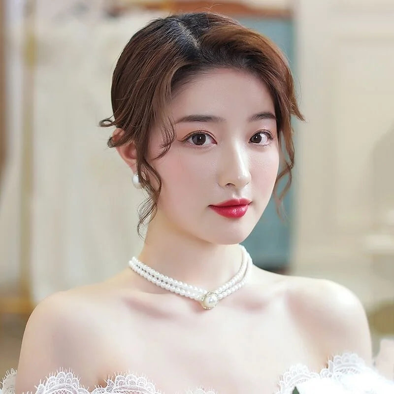 New Baroque Pearl Choker Necklace For Women Luxury Wedding Party Triple-layer Beaded Necklace Torques Ladies Trendy Jewelry Gift