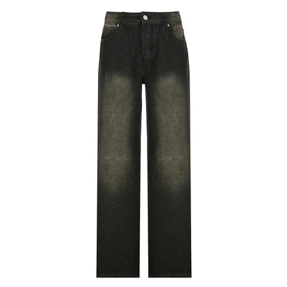 Low Waist Jeans for Women Goth Y2k Style Baggy Jeans Punk New Jeans Wide Leg Denim Pants Kpop Casual Loose Streetwear