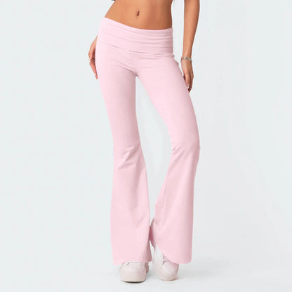 Long Pants Women Fashion Trousers Solid Elastic Leggings Flare Bottoms High Waist Wide Leg Athletic Yoga Bell Pants Summer