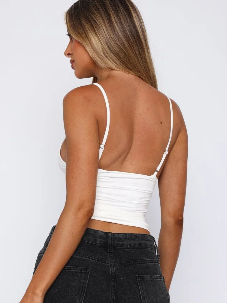 V-neck Hot Tops For Women Edgy Clothes Y2k Accessories Spaghetti Strap Cropped Feminino Corset Solid Color Ropa De Mujer Slimfit
