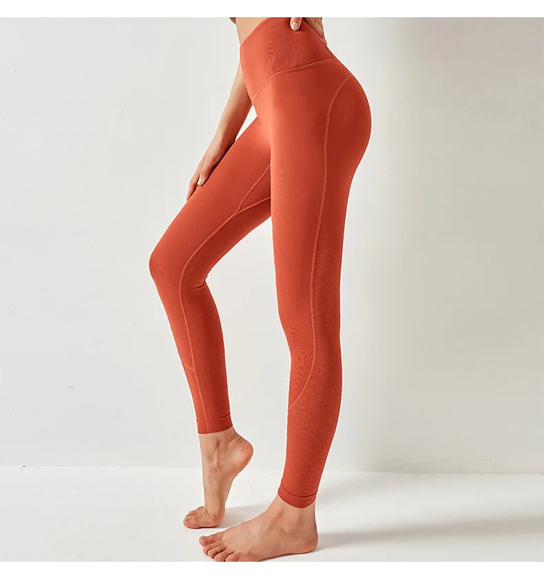 Women High Waist Yoga Pants Leggings with Back Pocket Running Cycling Breathable Sports Leggings Fitness Workout Gym Clothing